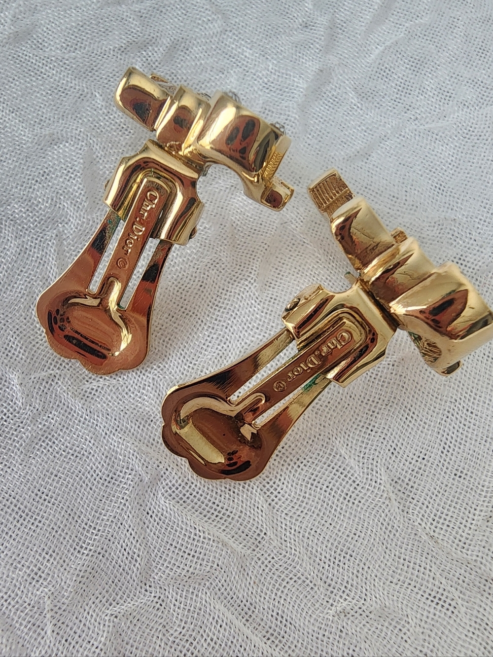 Auth Dior 'D' Logo Crystal Accent Stud Earrings - Picture 7 of 7